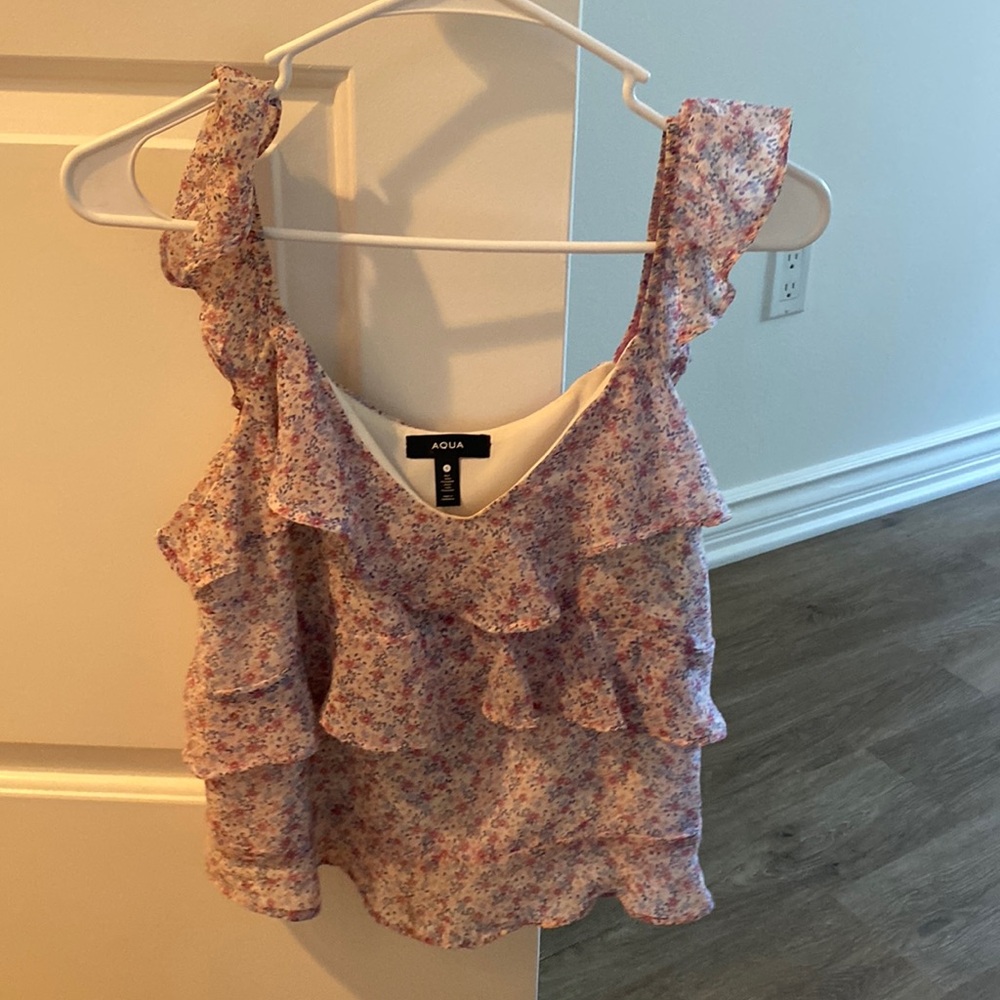 Bloomindale’s Aqua floral blouse